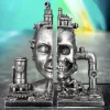 Skulptur Steampunk Deko Buchstütze Skull silber 2-teilig Casablanca Höhe 23 cm
