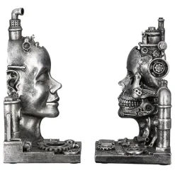Skulptur Steampunk Deko Buchstütze Skull silber 2-teilig Casablanca Höhe 23 cm