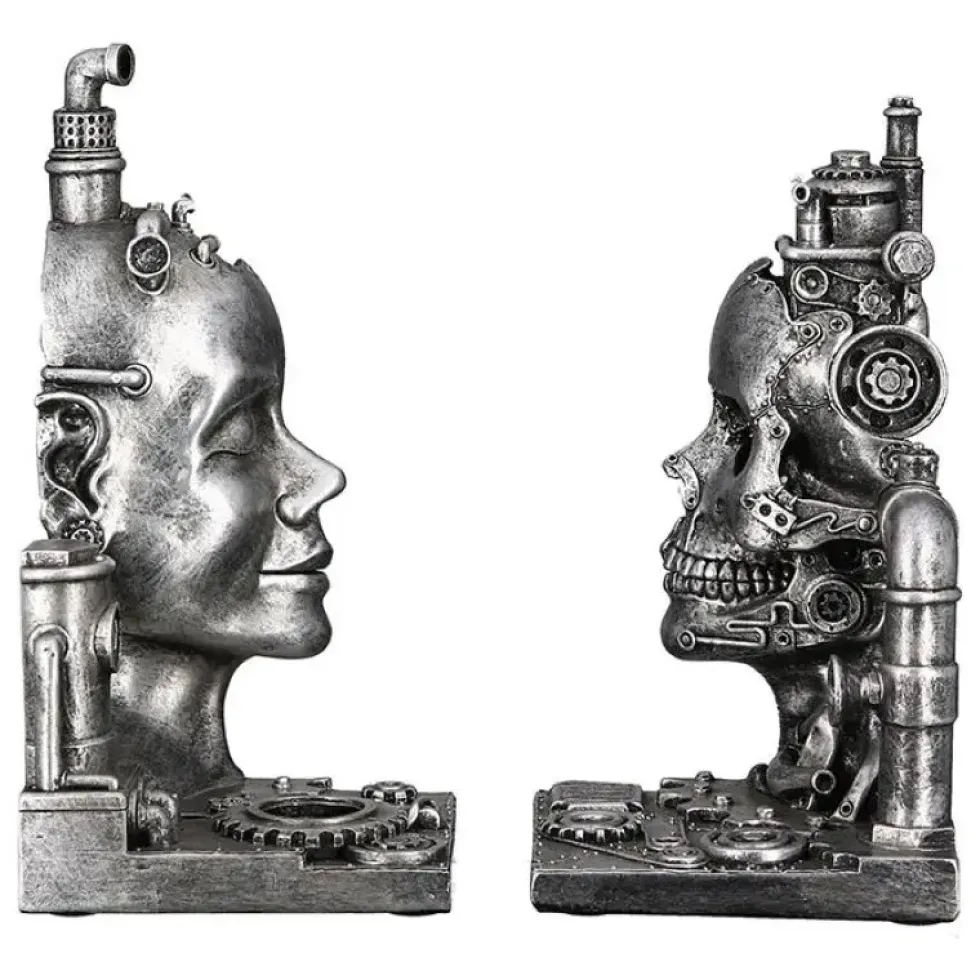Skulptur Steampunk Deko Buchstütze Skull silber 2-teilig Casablanca Höhe 23 cm