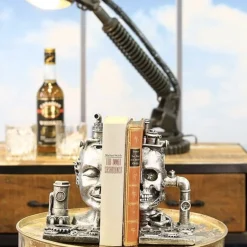Skulptur Steampunk Deko Buchstütze Skull silber 2-teilig Casablanca Höhe 23 cm
