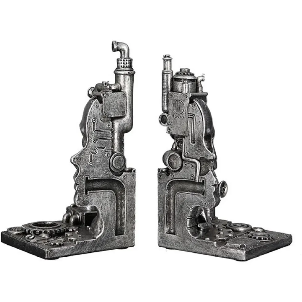Skulptur Steampunk Deko Buchstütze Skull silber 2-teilig Casablanca Höhe 23 cm