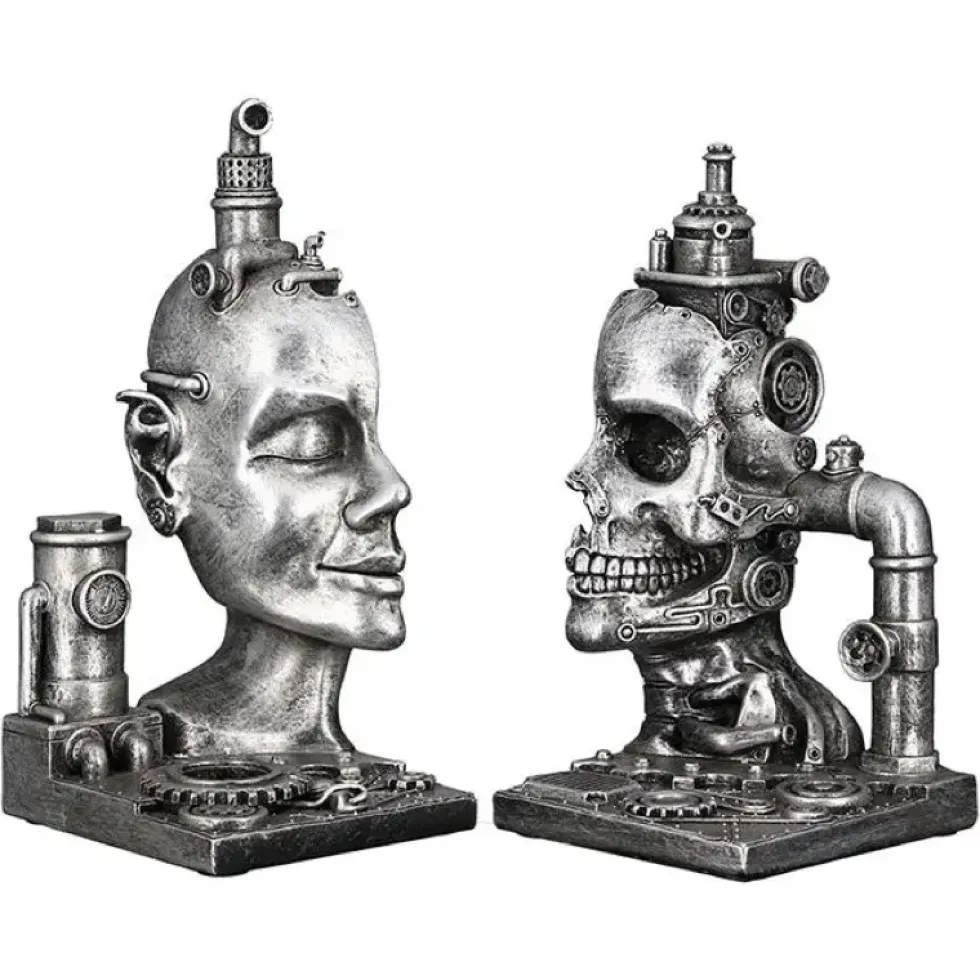 Skulptur Steampunk Deko Buchstütze Skull silber 2-teilig Casablanca Höhe 23 cm