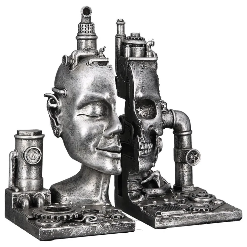 Skulptur Steampunk Deko Buchstütze Skull silber 2-teilig Casablanca Höhe 23 cm