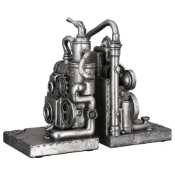 Skulptur Steampunk Deko Figur Machine silber 2-teilig Höhe 19 cm