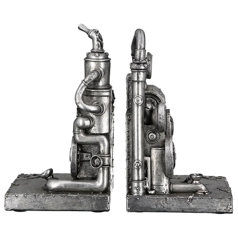 Skulptur Steampunk Deko Figur Machine silber 2-teilig Höhe 19 cm
