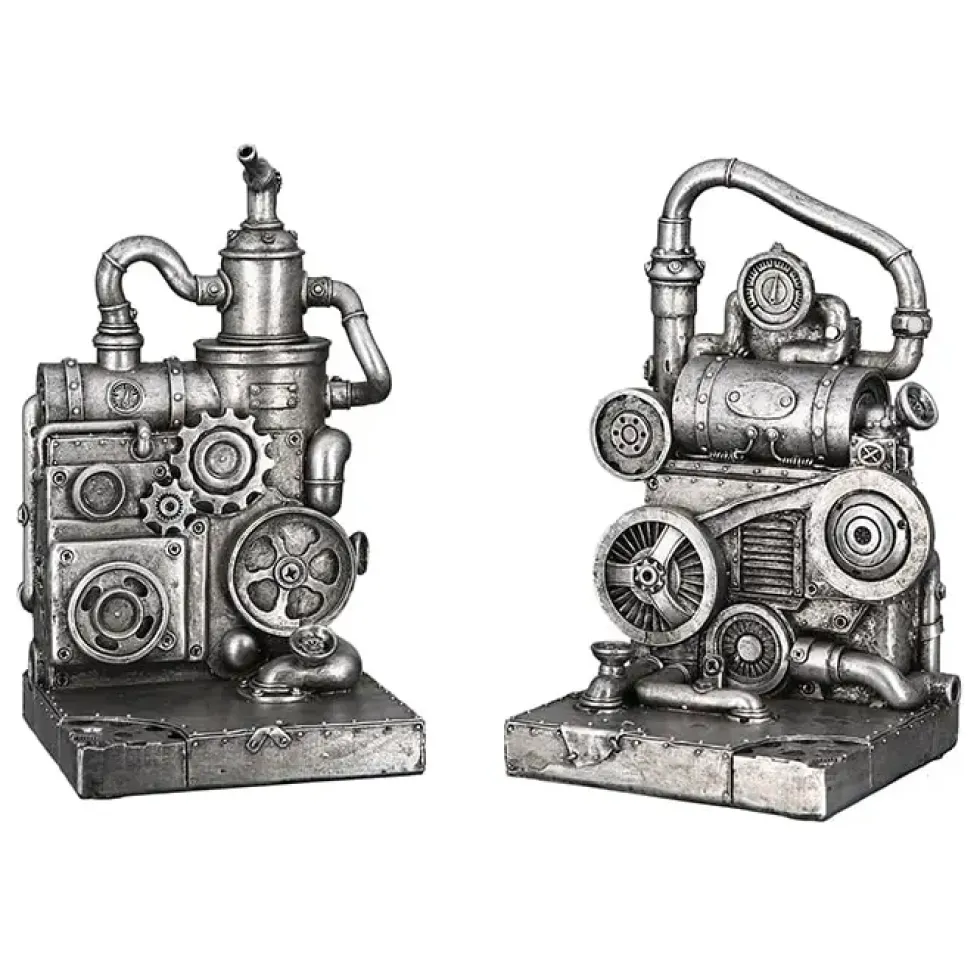 Skulptur Steampunk Deko Figur Machine silber 2-teilig Höhe 19 cm