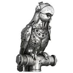 Skulptur Steampunk Deko Figur Parrot silber Höhe 30 cm