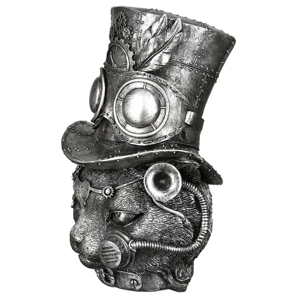 Skulptur Steampunk Deko Figur Tomcat silber Höhe 24 cm