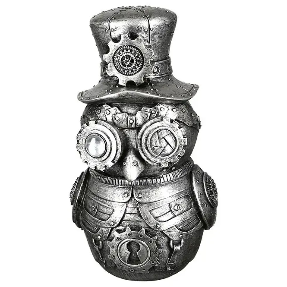 Skulptur Steampunk Deko Figur Owl silber Höhe 23 cm