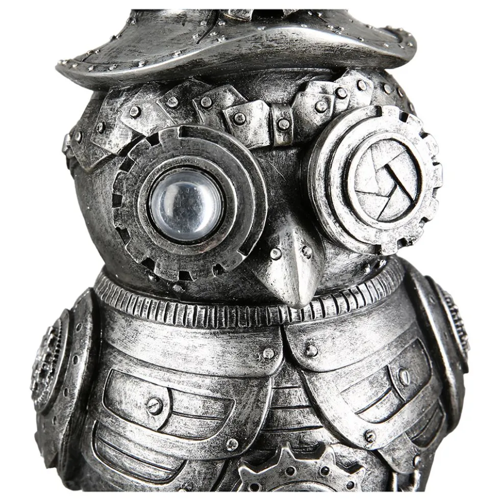 Skulptur Steampunk Deko Figur Owl silber Höhe 23 cm