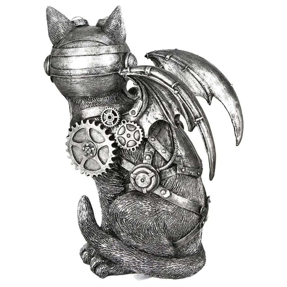Skulptur Steampunk Deko Figur Cat silber Höhe 24 cm