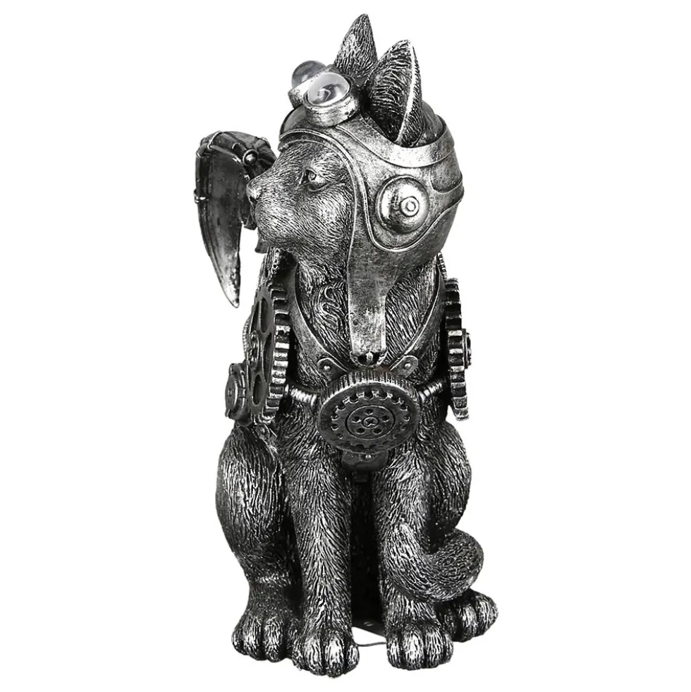 Skulptur Steampunk Deko Figur Cat silber Höhe 24 cm