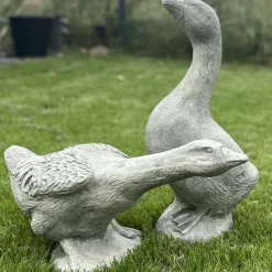 Steinfiguren groß Gartendeko GÄNSEPAAR