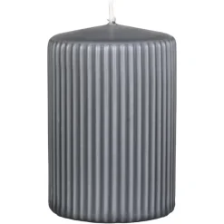 Stumpenkerze anthrazit 4er Set Antika mit Rillen 13×7 cm
