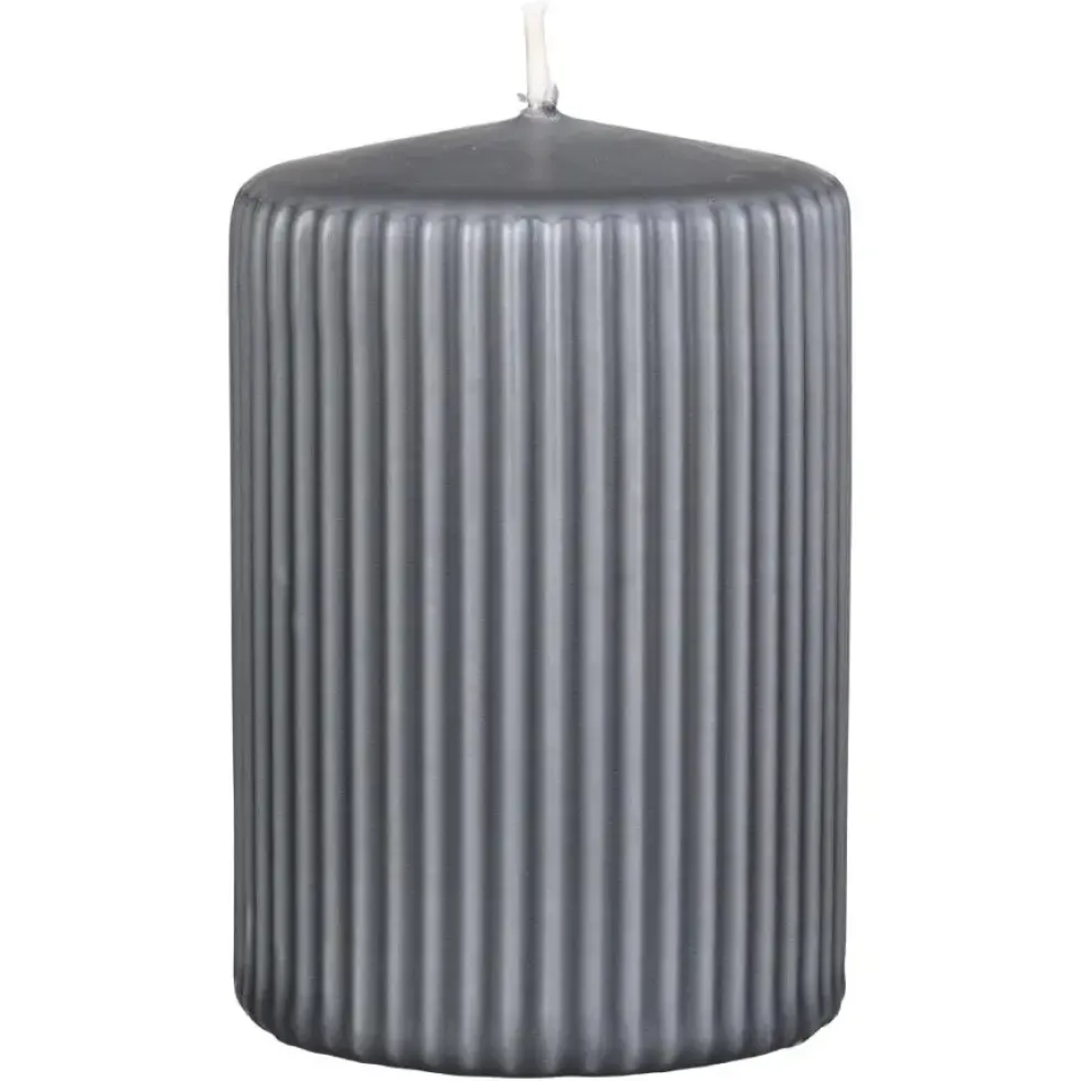 Stumpenkerze anthrazit 4er Set Antika mit Rillen 13×7 cm