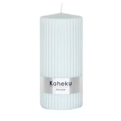 Stumpenkerze blau 4er Set Powder Kaheku Rillenstruktur 7×15 cm