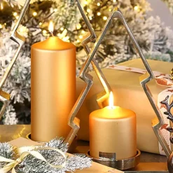 Stumpenkerze 2er Set gold metallic 15×8 cm