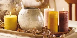 Stumpenkerze 6er Set in gelb beige braun