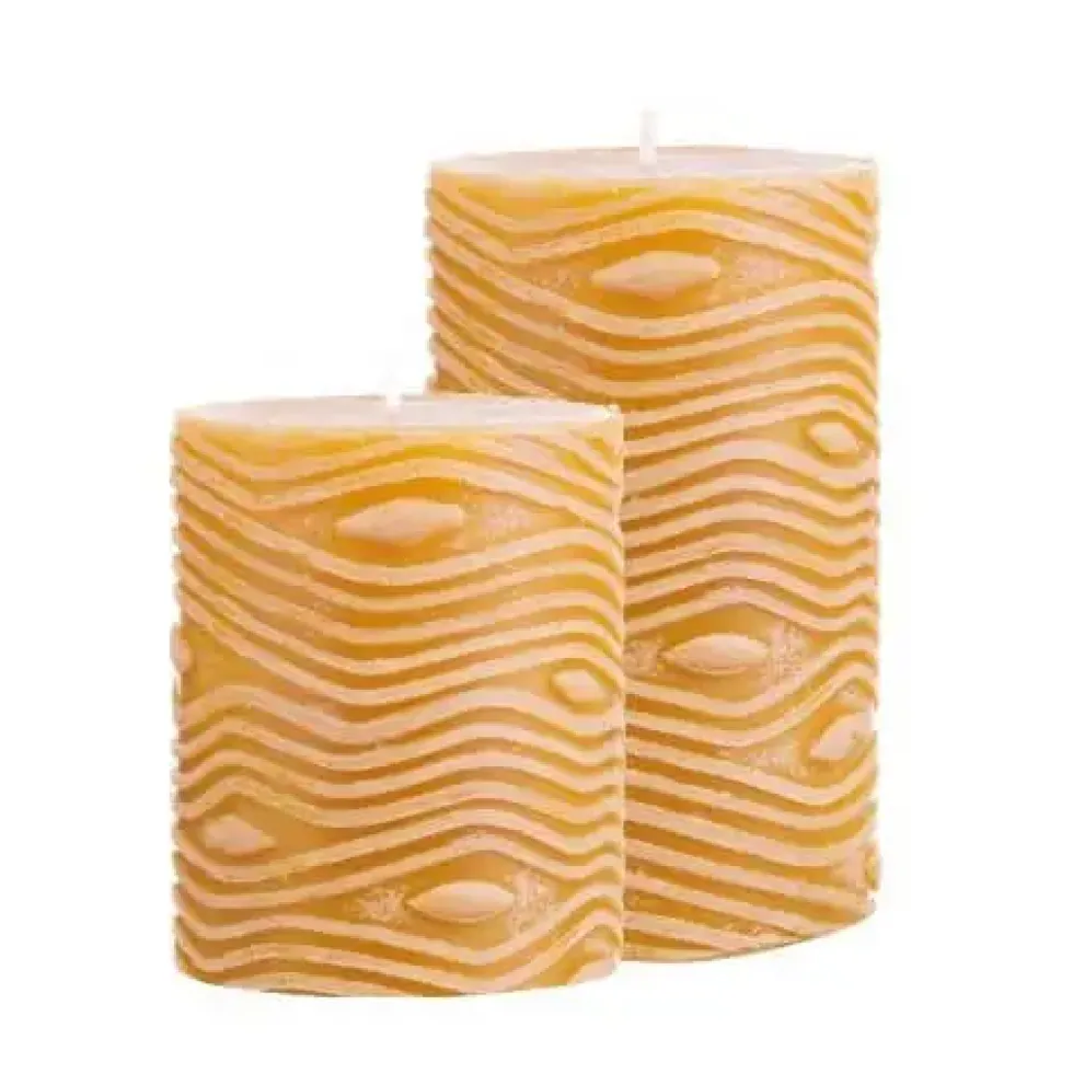Stumpenkerze 4er-Set Rustic Twisted senf