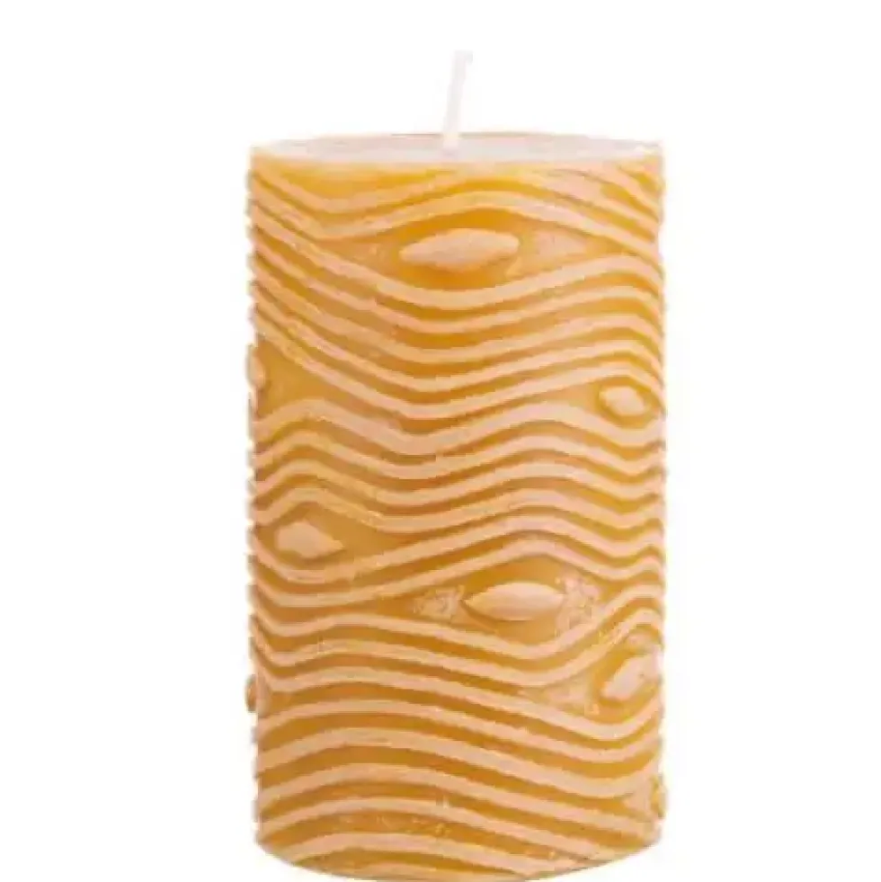 Stumpenkerze 4er-Set Rustic Twisted senf