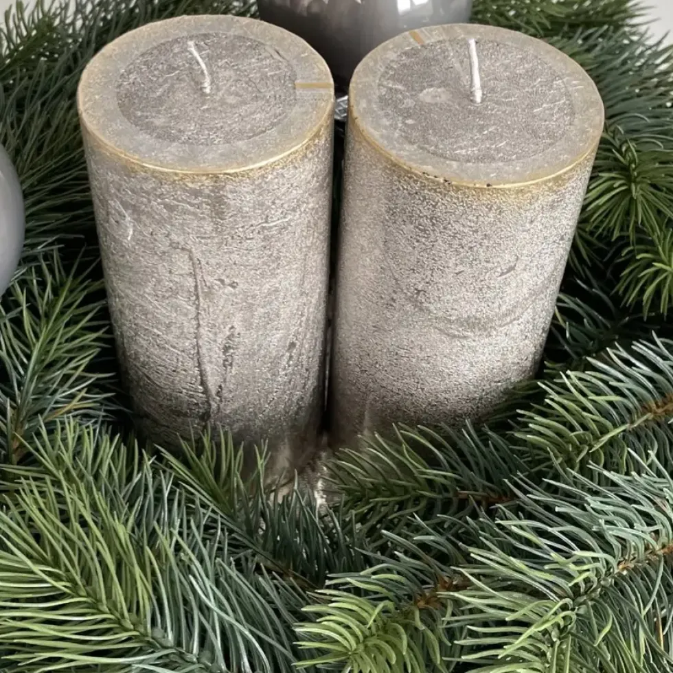 Stumpenkerze 2er Set Tivo Champagner Höhe 15 cm