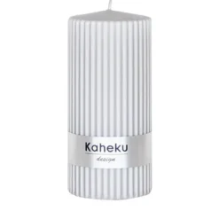 Stumpenkerze grau 4er Set Powder Kaheku Rillenstruktur 7×15 cm