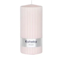 Stumpenkerze hellrosa 4er Set Powder Kaheku Rillenstruktur 7×15 cm