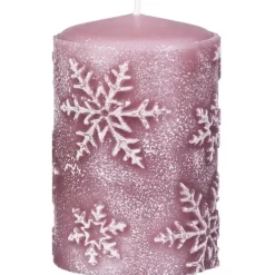 Stumpenkerze rosa mit Schneeflocken 4er Set Elsa