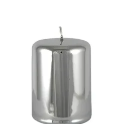 Stumpenkerze silber 2er Set Cylinderkerze Sicilia glänzend Höhe 10 cm