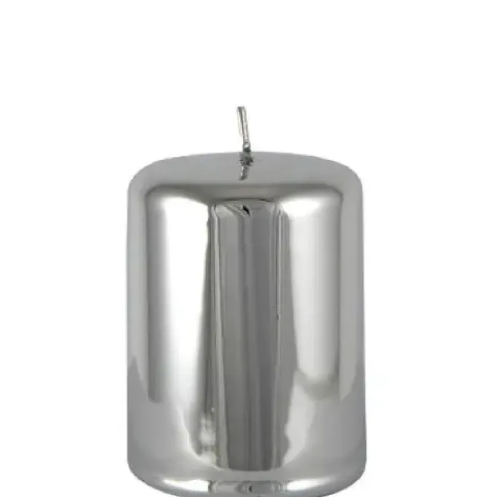 Stumpenkerze silber 2er Set Cylinderkerze Sicilia glänzend Höhe 10 cm