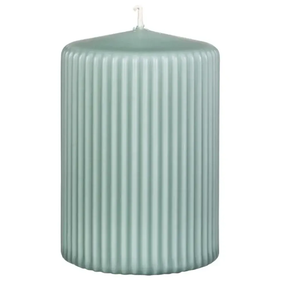 Stumpenkerze smaragd 4er Set Antika mit Rillen 13×7 cm