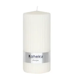 Stumpenkerze weiß 4er Set Powder Kaheku Rillenstruktur creme 7×15 cm