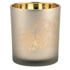 Teelichtglas Weihnachten Schrift Räder beige gold Höhe 10 cm