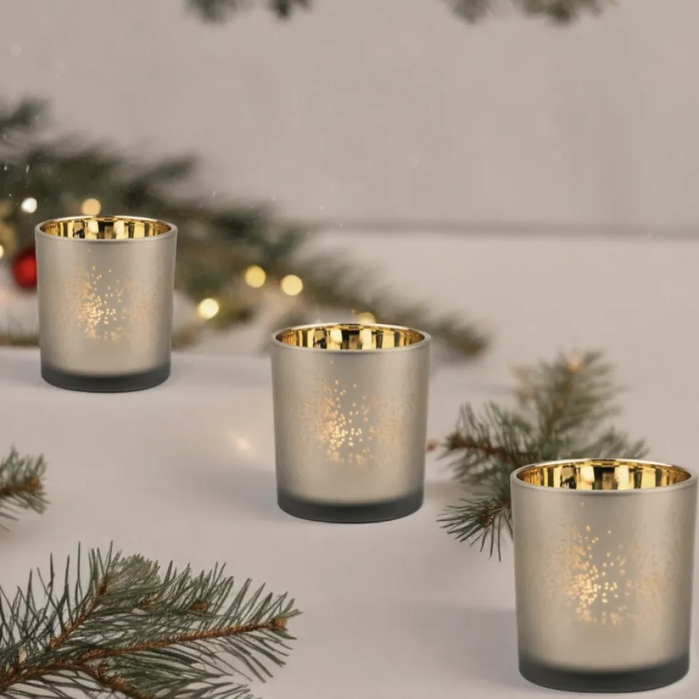 Teelichtglas Weihnachten STERNENSTAUB Räder H 8 cm