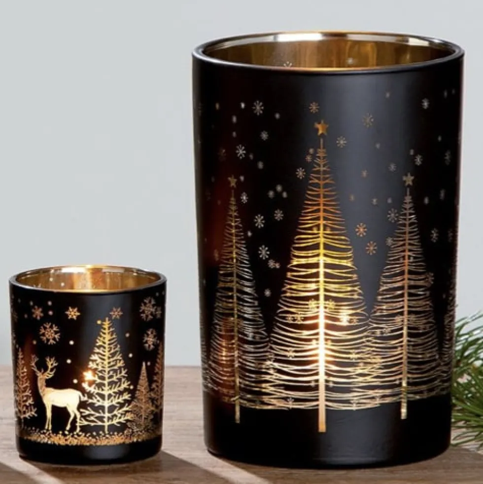 Teelichtgläser Weihnachten 2er Set Waldesruh Casablanca schwarz gold