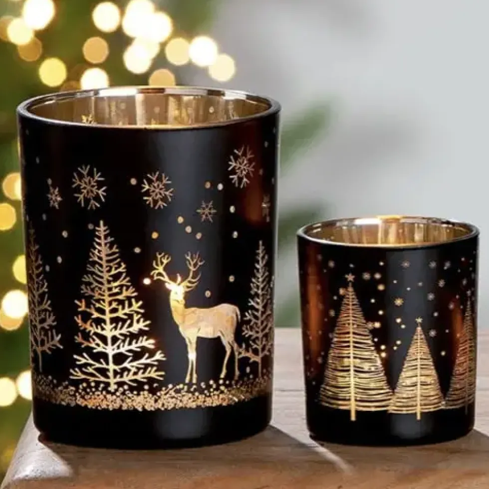 Teelichtgläser Weihnachten 2er Set Waldesruh Casablanca schwarz gold