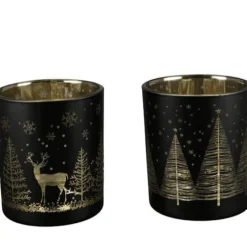 Teelichtgläser Weihnachten 2er Set Waldesruh Casablanca schwarz gold