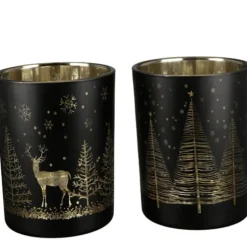 Teelichtgläser Weihnachten 2er Set Waldesruh Casablanca schwarz gold