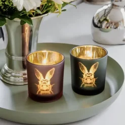 Teelichthalter Edzard Ostern Hase rosa gold 2er Set