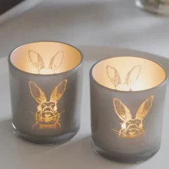 Teelichthalter Edzard Ostern Hase grau gold 2er Set