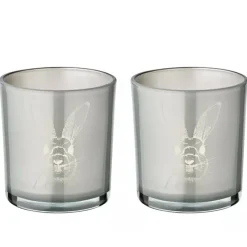 Teelichthalter Edzard Ostern Hase grau gold 2er Set
