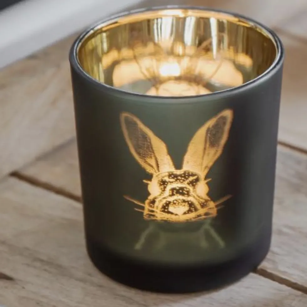 Teelichthalter Edzard Ostern Hase grün gold 2er Set