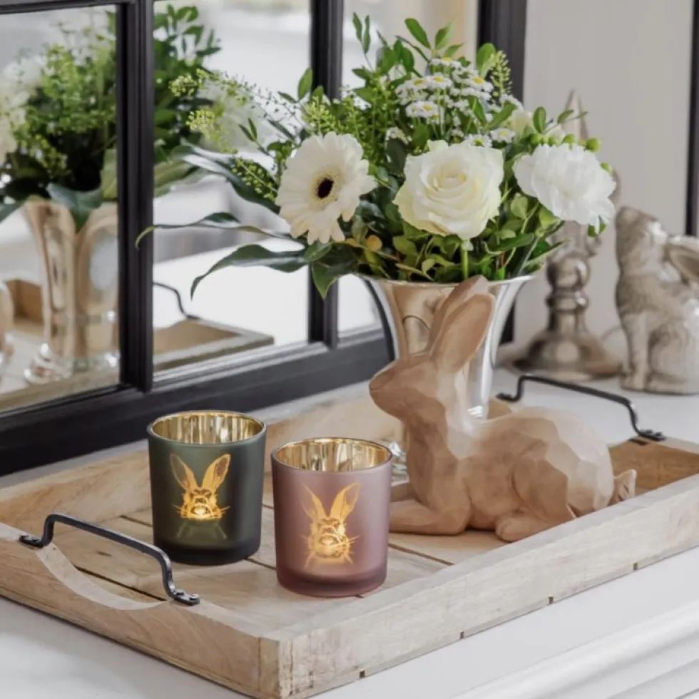 Teelichthalter Edzard Ostern Hase grün gold 2er Set