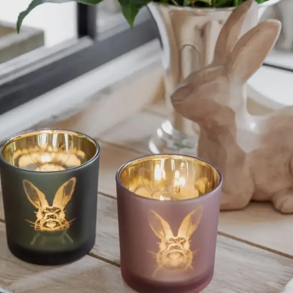 Teelichthalter Edzard Ostern Hase grün gold 2er Set