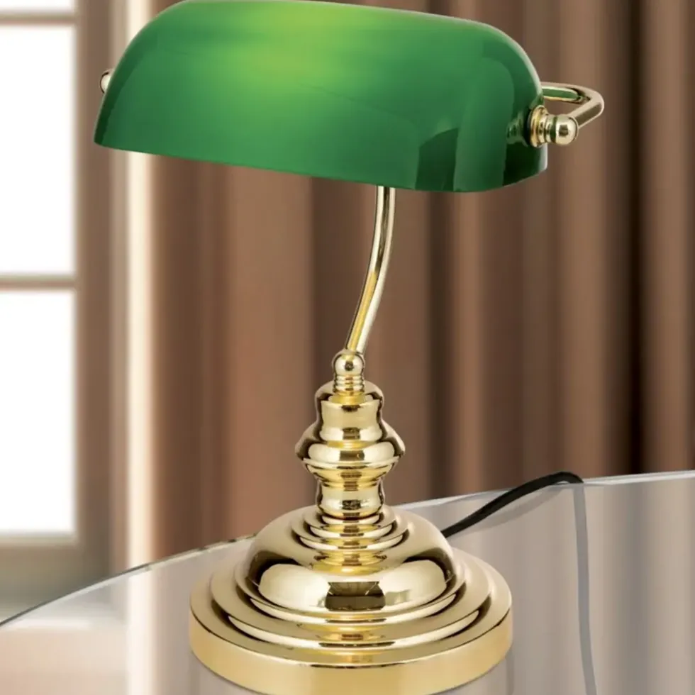 Tischlampe Bankerlampe grün Höhe 36 cm