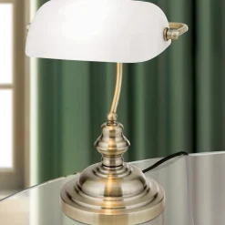Tischlampe Bankerlampe weiß Höhe 36 cm