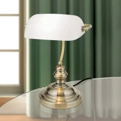 Tischlampe Bankerlampe weiß Höhe 36 cm