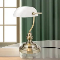 Tischlampe Bankerlampe weiß Höhe 36 cm