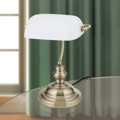 Tischlampe Bankerlampe weiß Höhe 36 cm