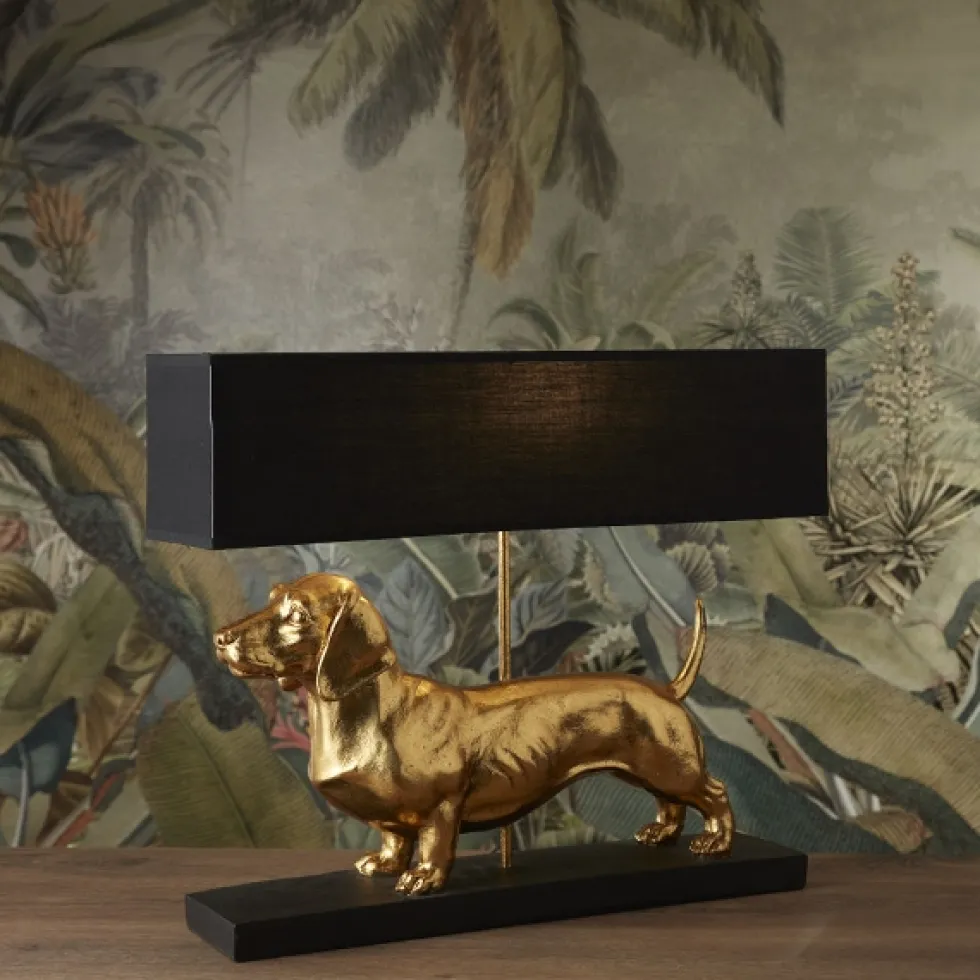 Tischlampe Dackel gold Vienna Werner Voß Höhe 48 cm